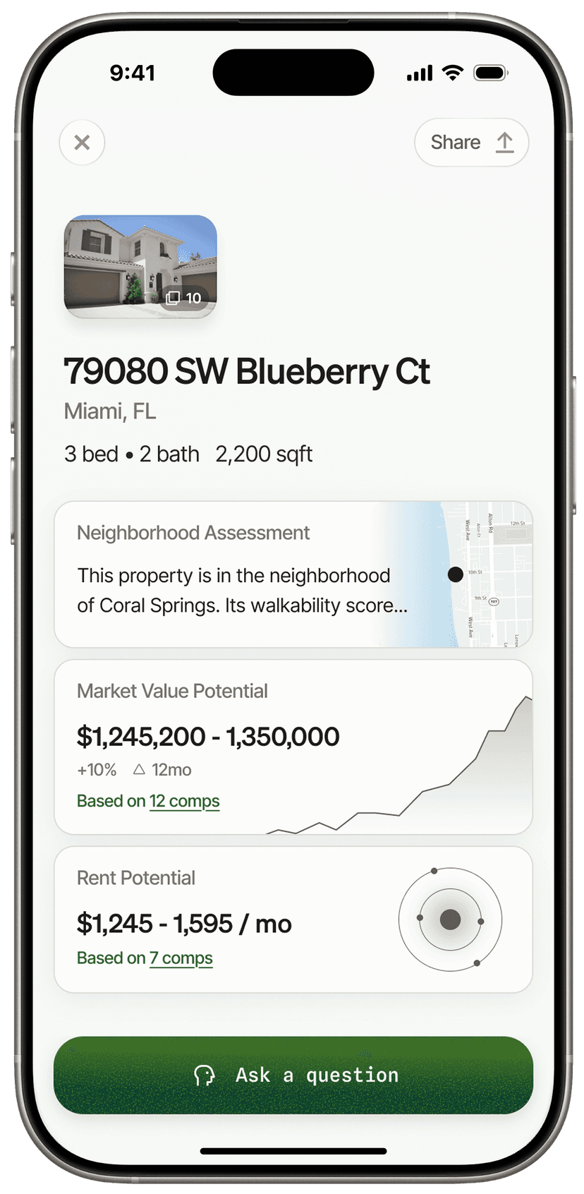 Frontflip app showing property investment analysis